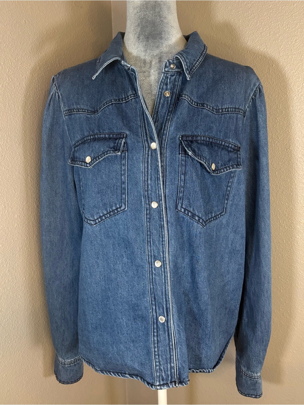 Steve Madden Charley Dark Blue Denim Snap-Front Shirt Jacket Size L